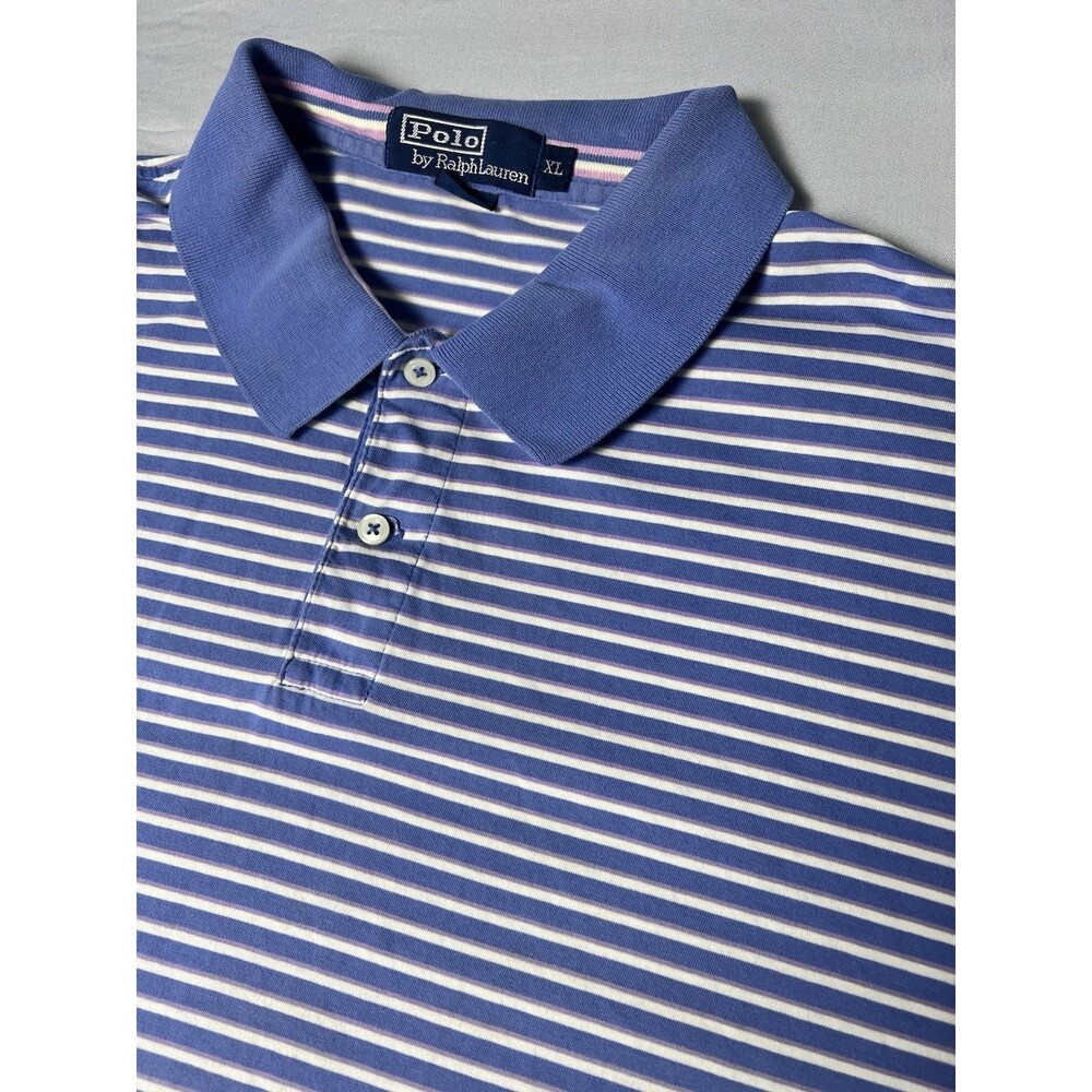 Polo Ralph Lauren Polo Shirt Mens XL Blue Stripe Classic Fit Short Sleeve Preppy